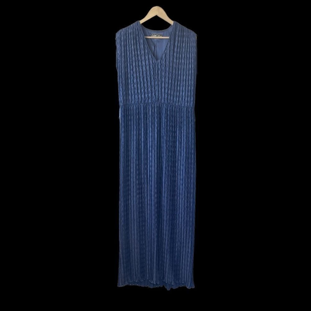 Edith Flagg Vintage Crinkle Pleated‎ Blue Maxi Dress Sz XL